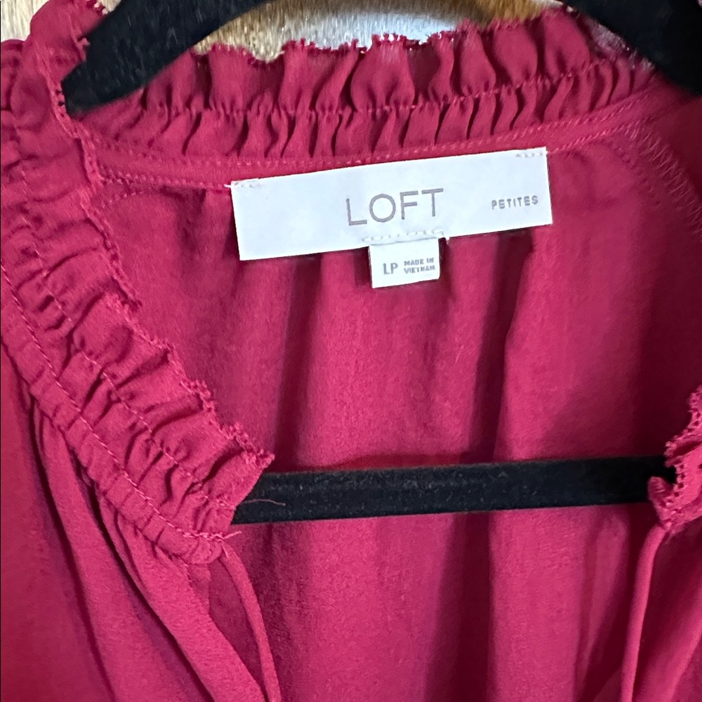 LOFT Deep Red Ruffle Blouse - Picture 2 of 3